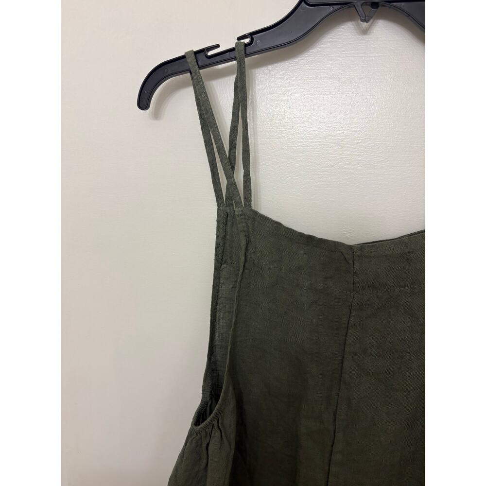 100% Italian Linen Wide Leg Jumpsuit | Sage Green | Lagenlook Boho | Size L/XL - Picture 3 of 7